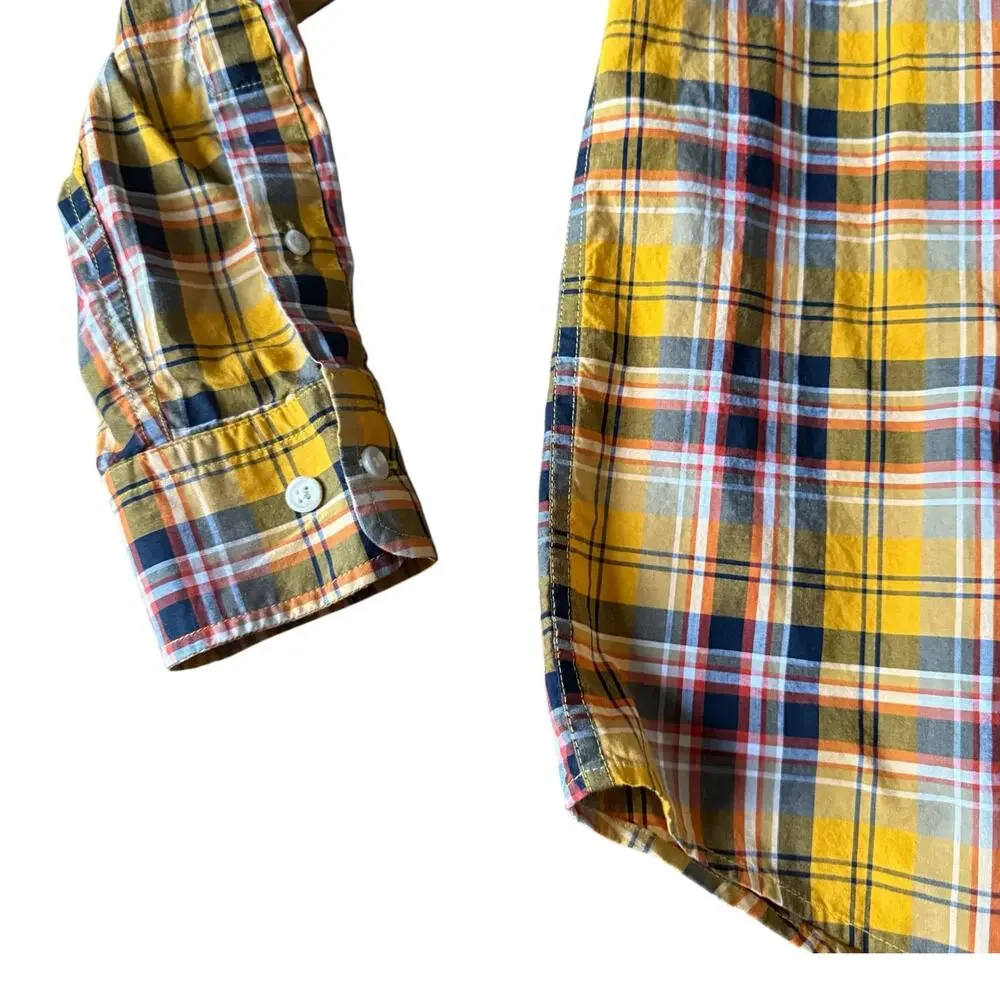 Banana Republic Men's Yellow & Blue Check Untucked FIt LS Dress Shirt -‎ Medium